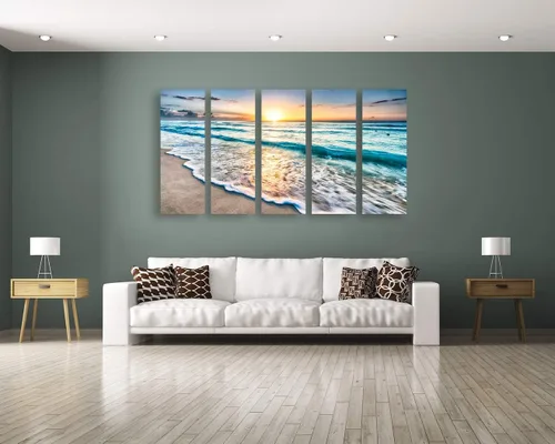 Vista 6 de S02258 - Impresiones en lienzo para pared, playa, puesta de sol, océano, naturaleza, estiradas y enmarcadas, pinturas sobre lienzo para sala