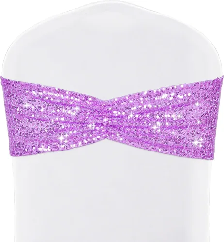 Vista 9 de SquarePie Paquete de 20 bandas de lentejuelas para silla, lazos dorados con purpurina para decoración de banquetes de boda, fiesta