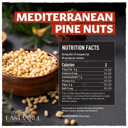 Vista 2 de Eastanbul Piñones mediterráneos turcos, 2.8 onzas, piñones frescos para pesto, ensaladas, crudo sin sal, piña, humus, piñoli para hornear, pinenuts