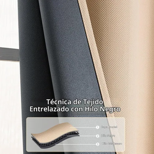 Vista 4 de NANPIPER Cortinas 100% opacas para dormitorio de 63 pulgadas de largo, juego de 2 paneles, cortinas de tratamiento de ventanas con aislamiento
