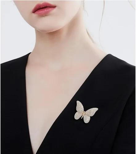 Vista 6 de Broches de mariposa de lujo con circonita cúbica, broche de cristal brillante clásico para bodas, fiestas, banquetes de baile para mujeres, damas
