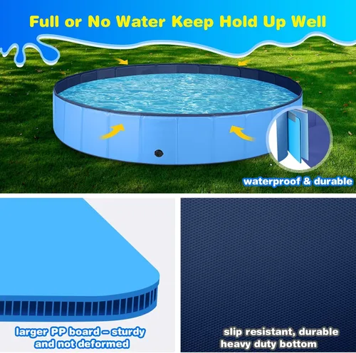Vista 2 de Jecoo - Piscina para perros grandes, 63 x 12 pulgadas, piscina para niños, de plástico duro, plegable, bañera portátil de exterior, piscina