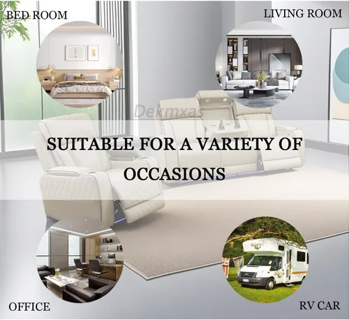 Vista 8 de Juego de sofá reclinable eléctrico, seccional de cuero transpirable beige, juego de muebles de sala de estar, 2 piezas, sofá reclinable eléctrico