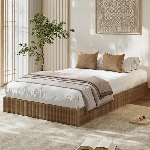 Vista 11 de Garvee Base de cama individual, plataforma de madera con diseño estriado, marco de cama de perfil bajo, base de cama minimalista sin ruido, fácil