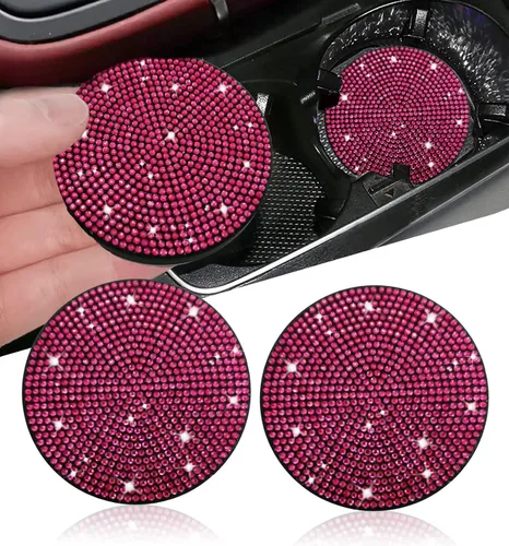 Vista 40 de NBTEPEM 2 posavasos de auto con diamantes de imitación, 2.75 pulgadas, antideslizantes, a prueba de golpes, universal, a la moda, para auto