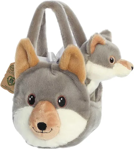 Vista 2 de Aurora Peluche de lobo Eco Nation hecho de forma responsable, ideal para aventuras de juego, perfecto para cumpleaños o simplemente porque - gris