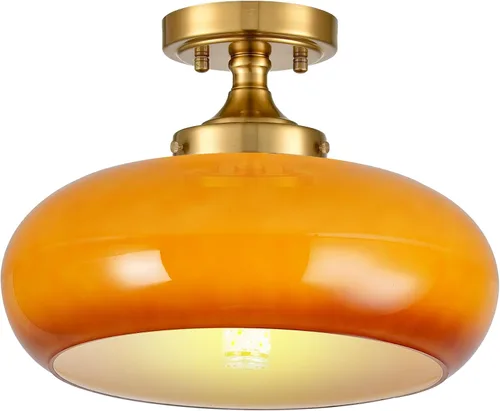 Vista 9 de Lámpara de Techo Verde Semiempotrada Vintage de Latón Antiguo Luz Empotrada Superior de Cristal Dorado Candelabro para Casa de Campo Armario Entrada