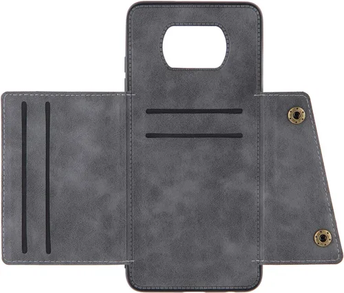 Vista 3 de Funda con tarjetero para Xiaomi Poco X3/X3 NFC/X3 Pro, parte trasera con piel sintética plegable doble hebilla multifunción bolsa para tarjetas Gris
