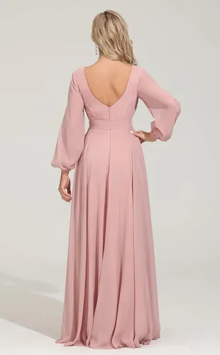 Vista 4 de kidadndy Women's Long Sleeve Bridesmaid Dresses Chiffon Prom Dress Faux-Wrap A Line Formal Evening Dress for Women,R16