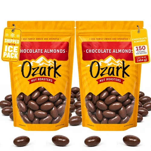 Vista 8 de OZARK NUT ROASTERS, Almendras de chocolate, nueces con sabor a chocolate, almendras confitadas gourmet de clase mundial, paquete resellable