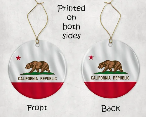 Vista 3 de Bandera del Estado de la República de California, adorno de Navidad, adorno de vacaciones - Adorno de cerámica para él, su esposa y esposo impreso