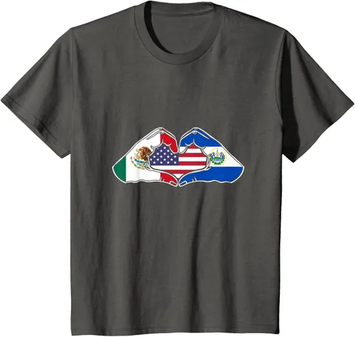 Vista 46 de Corazón manos México, El Salvador y Estados Unidos. Camiseta, Negro