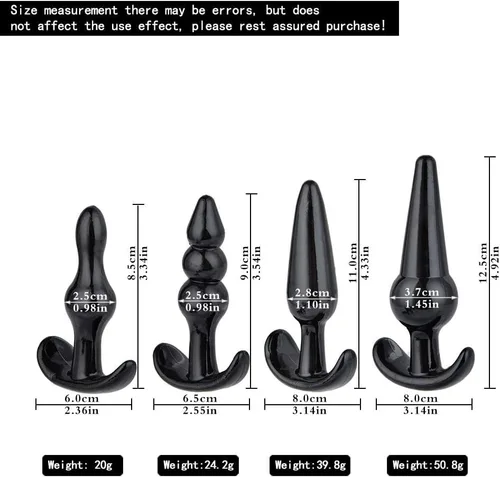 Vista 6 de Juego de 4 tapones anales, kit de entrenamiento para estimulación anal, juguetes sexuales para hombres y mujeres (lubricante incluido)