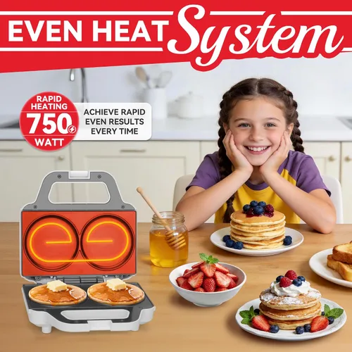 Vista 2 de SugarWhisk - Mini máquina doble para hacer panqueques, máquina eléctrica para hacer arepas, plancha para panqueques, ideal para panqueques