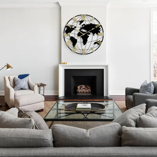 Vista 5 de LEIKE Reloj de pared grande de 24 pulgadas, reloj de pared de estilo moderno con mapa del mundo, reloj grande para decoración de pared, sala
