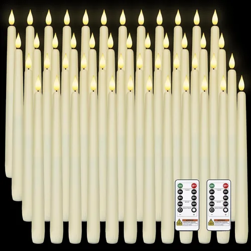 Vista 15 de Homemory - 12 piezas de velas cónicas sin llama con temporizador remoto y atenuador, velas cónicas de 11 pulgadas marfil operadas con batería