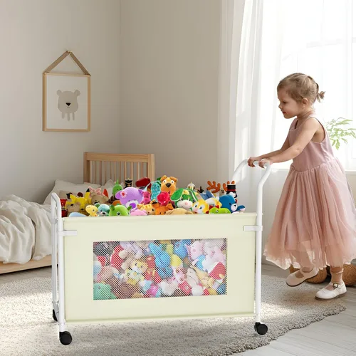 Vista 3 de KEEGH Caja de juguetes extragrande para niños con ruedas giratorias de 360°, baúl de juguetes resistente para niños y niñas, organizador