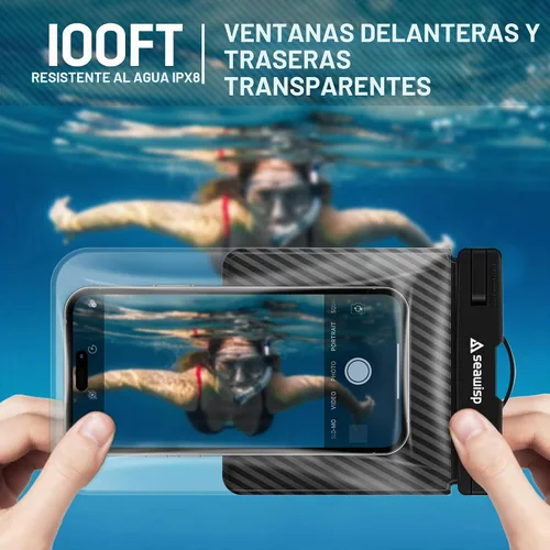 Vista 5 de Bolsa impermeable universal para teléfono [doble espacio] IPX8 bolsa seca con cordón para iPhone 16 15 14 13 12 Pro Max XS XR X Galaxy S25 S24 S23