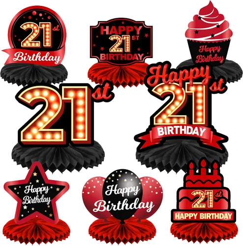 Vista 52 de Feliz 45 cumpleaños rojo y negro centros de mesa de panal de abeja decoraciones de globos decoración de mesa centros de mesa para niñas mujeres