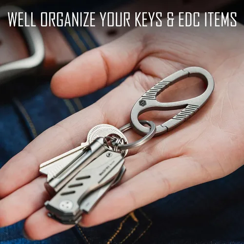 Vista 5 de KeyUnity Clip de llavero de mosquetón de titanio, doble puerta de liberación rápida EDC llavero organizador para hombres y mujeres