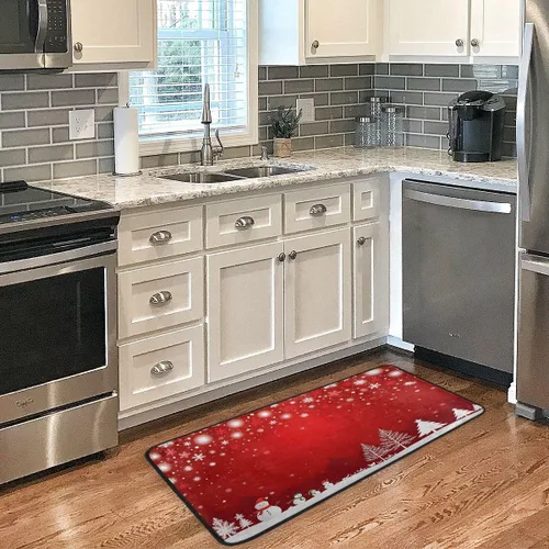 Vista 2 de Alfombras de cocina, diseño de árbol de Navidad, muñeco de nieve, antideslizantes, suaves, alfombra de cocina, tapete de baño, tapete