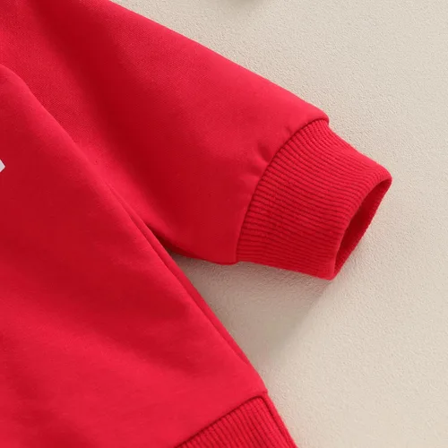 Vista 5 de Conjunto de San Valentín para bebé, niña, sudadera con cuello redondo para papá, pantalones acampanados, ropa de San Valentín
