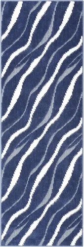 Vista 8 de Zacoo Alfombra de pasillo de 2 x 6 pies, color azul, para entrada, pelo alto y bajo, ultra suave, antideslizante, alfombra moderna abstracta