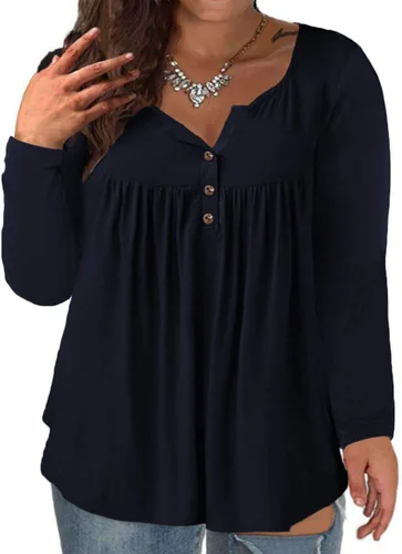 Vista 20 de VISLILY - Camisas tipo túnica de mujer, de manga larga, estilo Henley, talla plus, blusas con botones y plisadas 01_ negro