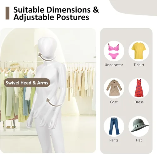 Vista 3 de S AFSTAR Maniquí femenino de 5.8 pies/70 pulgadas, forma de vestido ajustable y desmontable, modelo de maniquí de cuerpo completo, soporte de torso