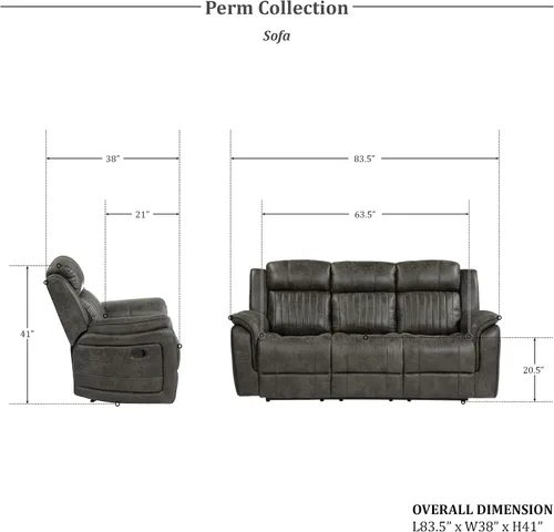 Vista 8 de Lexicon Juego de 2 piezas para sala de estar reclinable, asientos de cine en casa, sofás tapizados de microfibra pulida manual, sofá de caravana