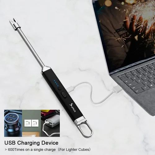 Vista 4 de SUPRUS Encendedor USB recargable de arco eléctrico con interruptor de seguridad, cuello flexible de 360°, parrilla sin llama, encendedores largos
