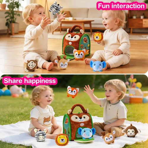 Vista 6 de Montessori - Juguetes sensoriales para bebés de 6 a 12 meses y niños pequeños de 1 a 3 años, juego educativo de animales de peluche con sonajero