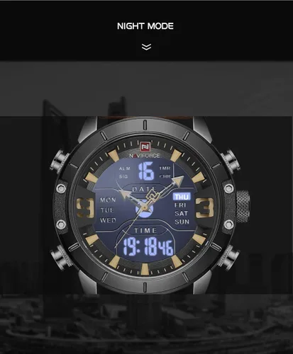 Vista 7 de NAVIFORCE Reloj deportivo digital para hombre, de cuero, cuarzo, impermeable, militar, cronógrafo, despertador, relojes de pulsera