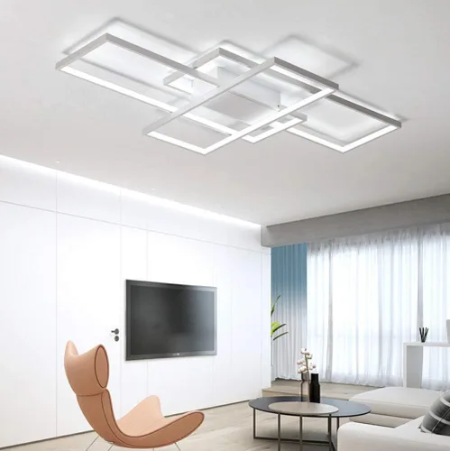 Vista 9 de Lámparas LED de diseño moderno, 3 lámparas de acrílico rectangulares, control remoto regulable, montaje empotrado, lámparas de techo para sala