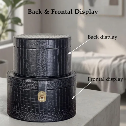 Vista 3 de Juego de 2 cajas decorativas de cuero grandes con tapa para estantes, mesa auxiliar, almacenamiento, control remoto, decoración moderna del hogar