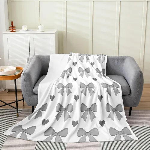 Vista 13 de Erosebridal Manta de franela con nudo de lazo para niñas, 40 x 50 pulgadas, diseño de rayas de diamante, para sofá cama y cama de vellón para niños