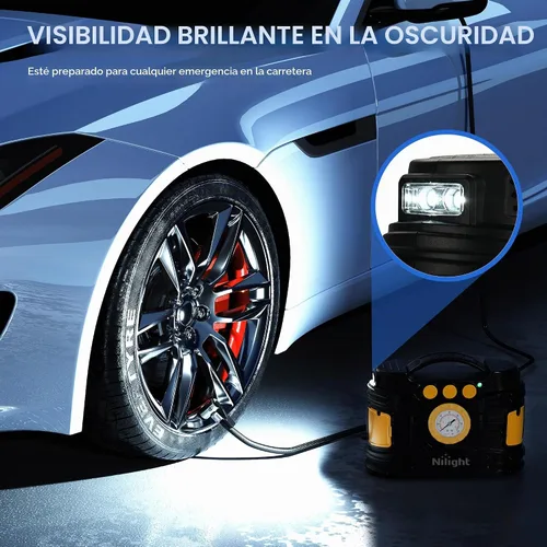 Vista 8 de Nilight Inflador de neumáticos Compresor de aire portátil de doble potencia 12 V CC para automóvil, 110 V CA para el hogar, bomba con manómetro