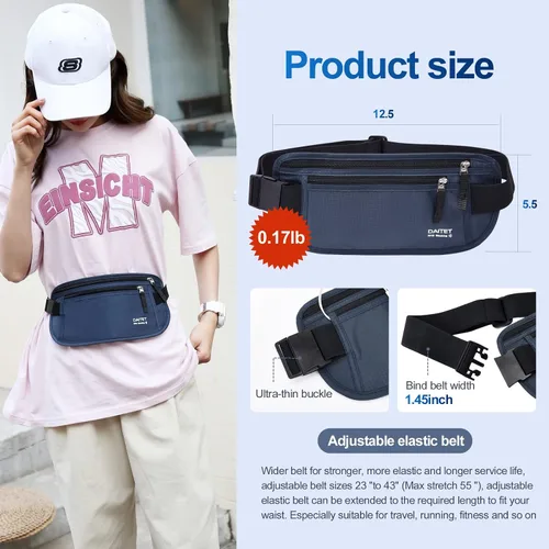 Vista 114 de DAITET Cinturón de dinero, soporte para pasaporte, cartera de viaje oculta segura con bloqueo RFID, riñonera encubierta (negro), Negro, Rfid