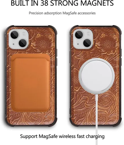 Vista 5 de Funda de cuero compatible con iPhone 13 Pro Wallet de 6.1 pulgadas, piel auténtica 2 en 1, magnética, desmontable, a prueba de golpes, funda