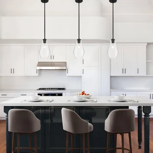 Vista 5 de XiNBEi Lighting Iluminación colgante de cristal, moderna lámpara colgante de cocina de 1 luz, lámpara colgante ajustable negra XB-P1228-MB