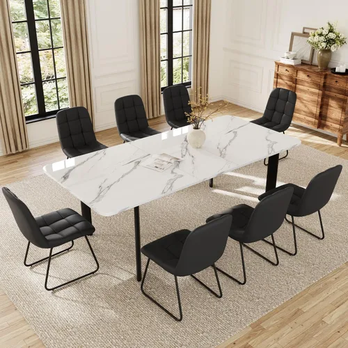 Vista 22 de HIPIHOM Mesa de comedor extensible para 6-8 personas, mesa rectangular de 63 a 78.7 pulgadas, MDF blanco con patas de metal resistentes, ahorro