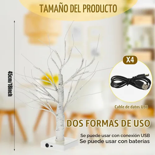 Vista 2 de Macarrie 4 piezas árbol de abedul con luces LED, decoraciones de Navidad y boda, mini ramas artificiales blancas iluminadas para mesa, funciona