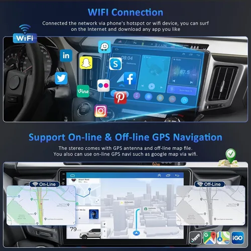 Vista 4 de Radio estéreo de coche 4G+64G para Toyota RAV4 2013-2018, Carplay inalámbrico y Android Auto con Android 13 compatible con Bluetooth/Control