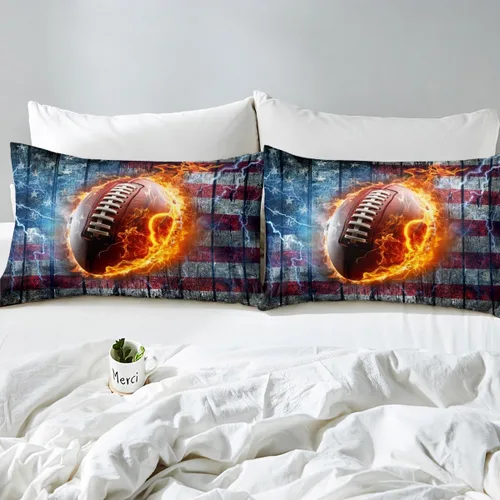 Vista 7 de Juego de funda de edredón para niños de fútbol americano, tamaño individual, juego de ropa de cama de fútbol de rugby de llama, decoración