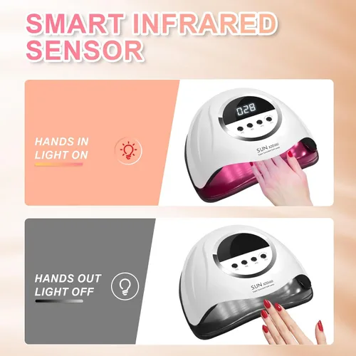 Vista 4 de Lámpara de uñas LED UV de 320 W, secador de uñas profesional con 72 cuentas, luz UV para uñas con 4 ajustes de temporizador, secador LED de gel