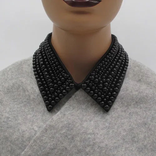 Vista 4 de Collar llamativo negro gargantilla de perlas simuladas con cuentas babero desmontable falso collar con cadena de extensión accesorio de ropa