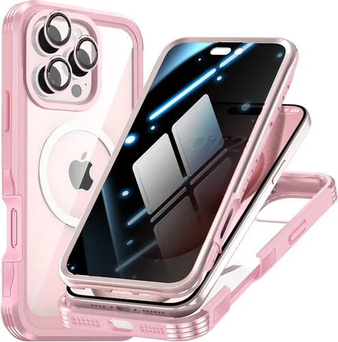 Vista 10 de TOPF&B Funda magnética para iPhone 16, compatible con MagSafe, cubierta completa de 360 grados, protector de pantalla de privacidad integrado