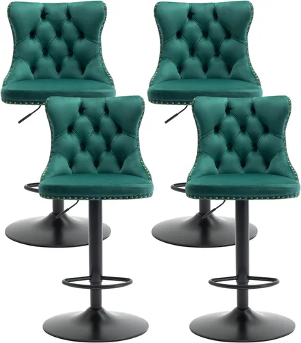Vista 19 de Juego de 2 taburetes de bar beige, taburetes de bar tapizados ajustables con respaldo y reposapiés dorado, modernos taburetes de bar giratorios
