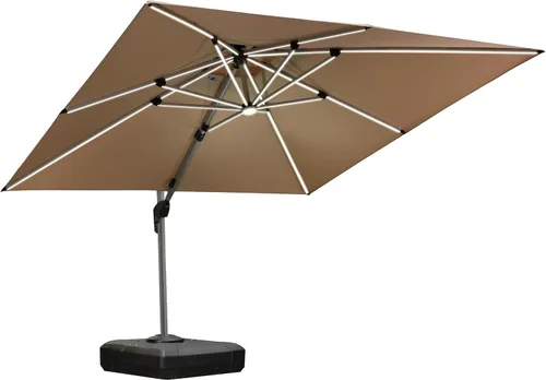Vista 64 de PURPLE LEAF Sombrilla de patio de 9 x 12 pies con luces, sombrilla rectangular voladiza para exteriores, funciona con energía solar, LED