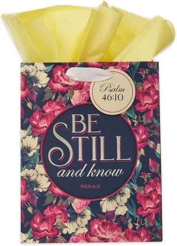 Vista 10 de Christian Art Gifts Bolsa de Regalo Retrato con Etiqueta y Juego de Papel de Seda para Mujeres: Quédate Quieta y Conoce - Salmo 46:10 Versículo
